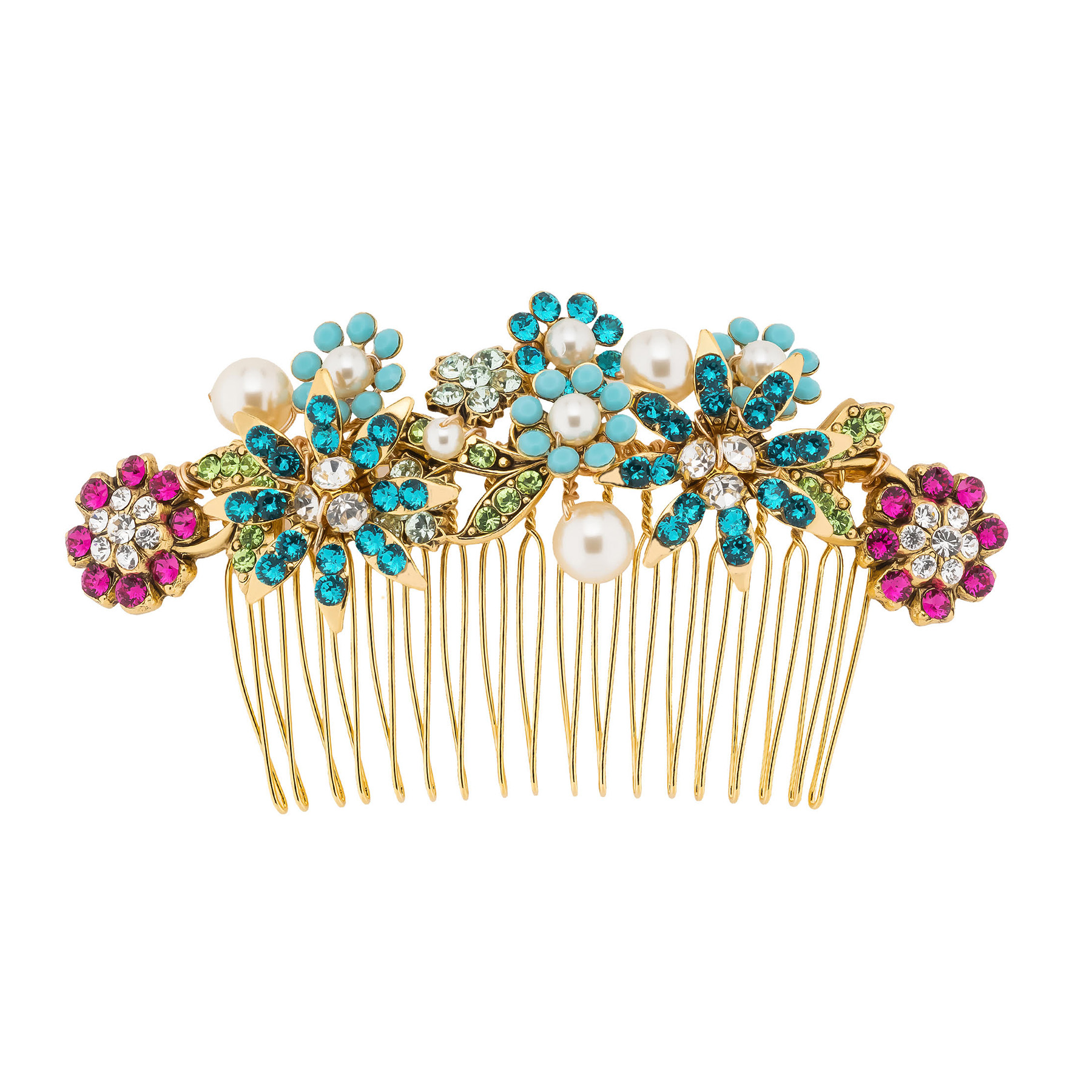 Anguilla Comb - Gold - Multi-colored - Ellen Hunter NYC - Luxury Bridal Jewelry